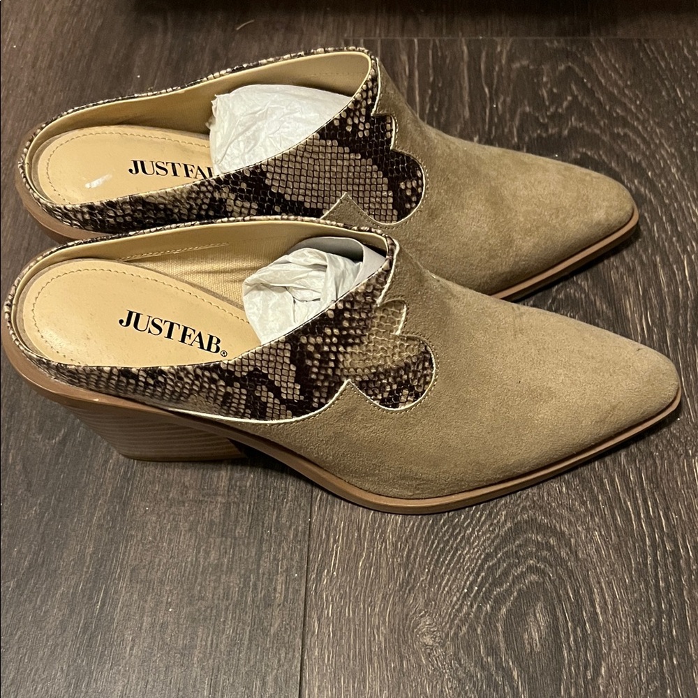 JustFab Brown Snake Print Mules